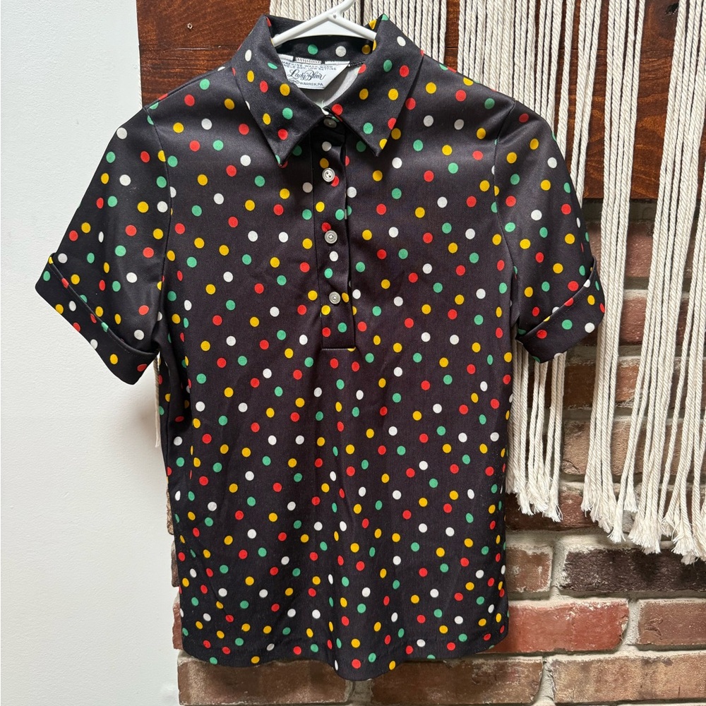 Vintage Black Button-Down Polka Dot Short Sleeve Shirt